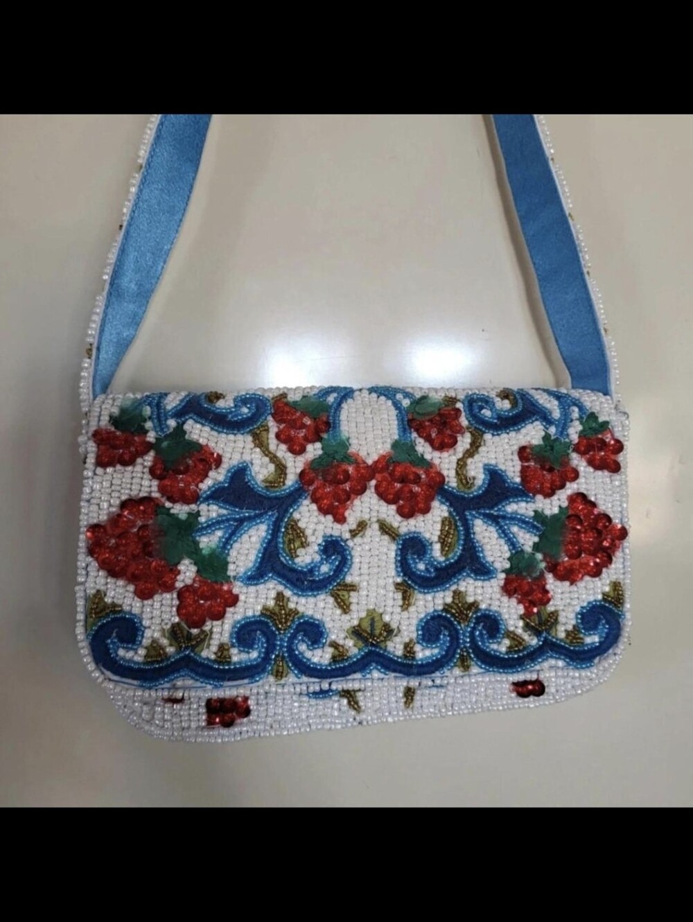 Handmade In India Raspberry Brocade Beaded Bag